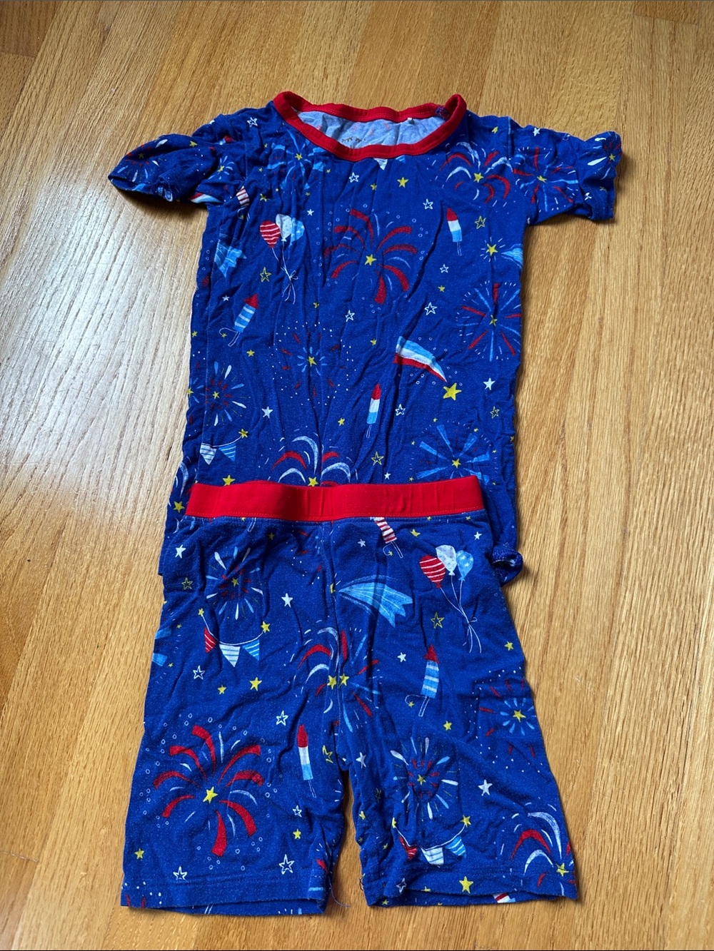 Little Sleepies Blue Rocket & Firework Pajama Top with Red Trim